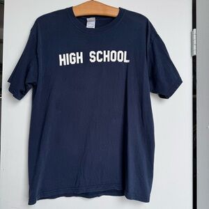 High School Graphic T-Shirt  Navy Blue Vintage Cotton Large